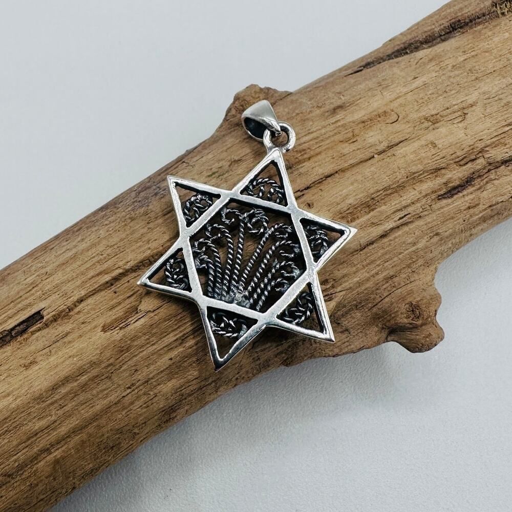 Sterling Silver Star of David Filigree Pendant, Israel, Jewish, Kabbalah, Judaic